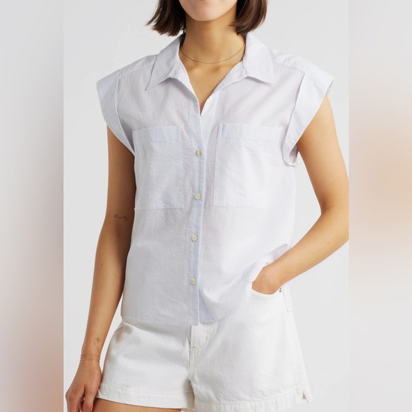 Frame Denim Light Blue Cap Sleeve Blouse - Picture 1 of 4